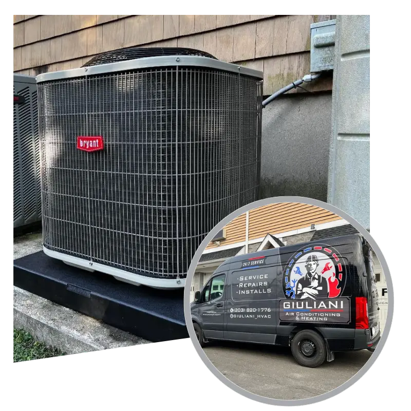 Bryant ac condenser, and photo of giuliani air conditioning and heating van