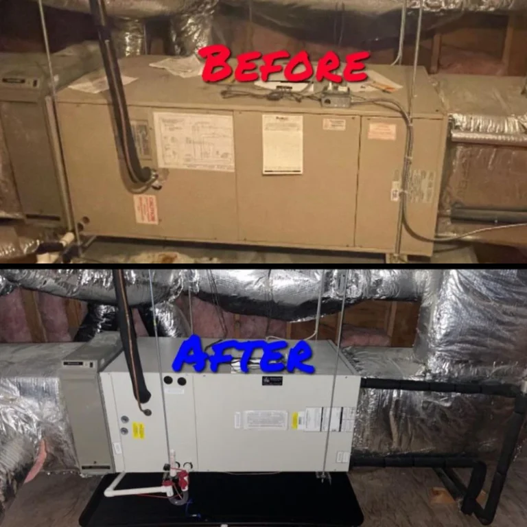 before and after air handler replacement in attic